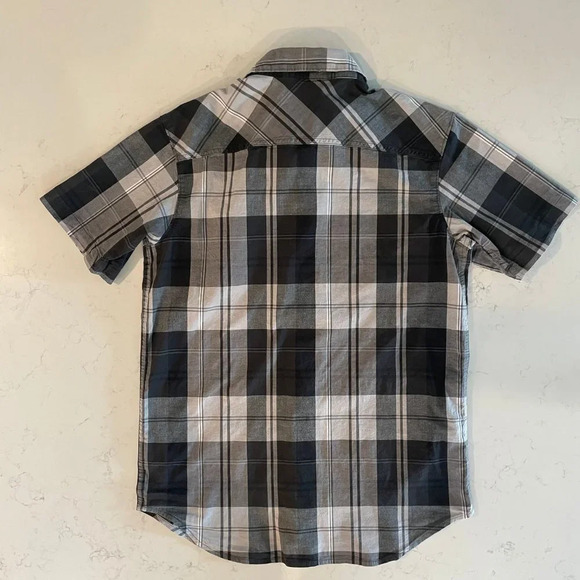 Columbia Short Sleeve Regular Fit Button Down Plaid Cotton Shirt Grey + Wht Sz S - Picture 7 of 12